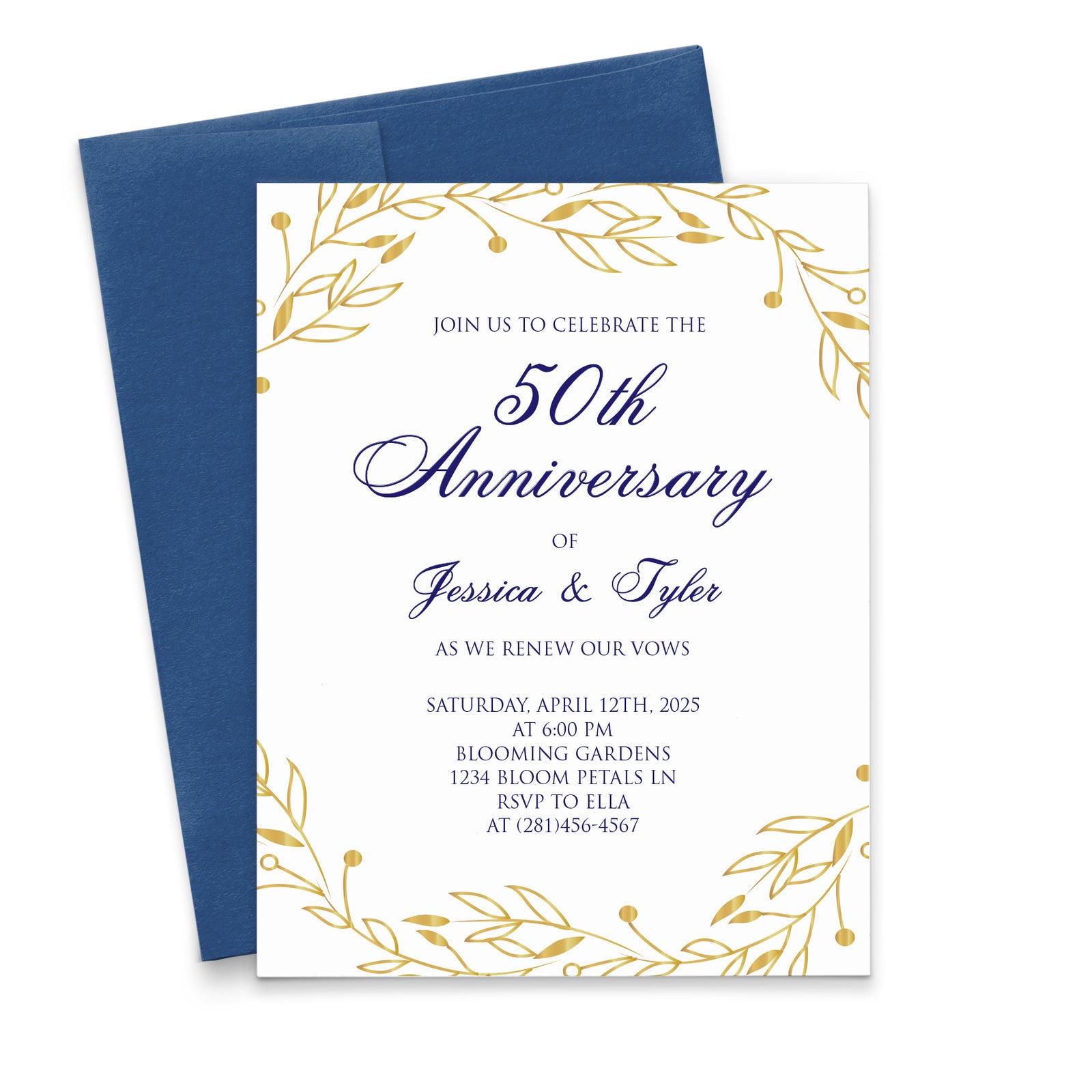 Elegant Wedding Anniversary Invitation Card Blue And Gold