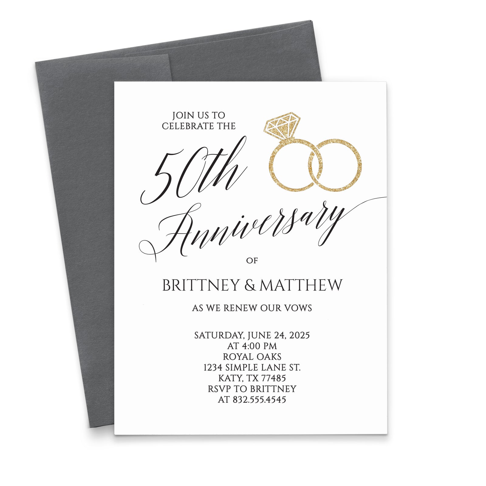 Modern Wedding Anniversary Invitations With Ring Design