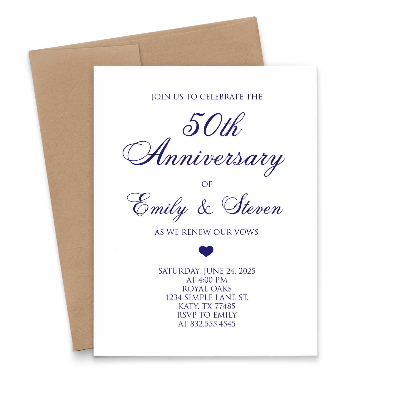 Timeless Wedding Anniversary Invite Card With Heart