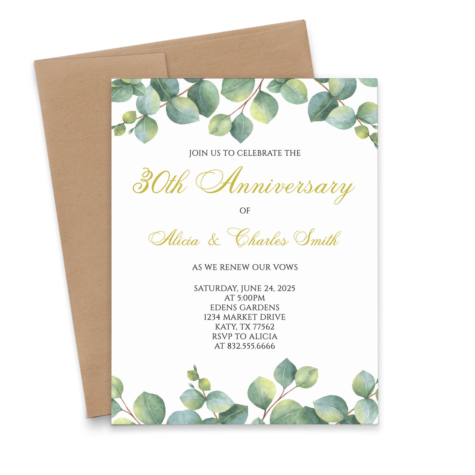 Watercolor Wedding Anniversary Invitations With Greenery