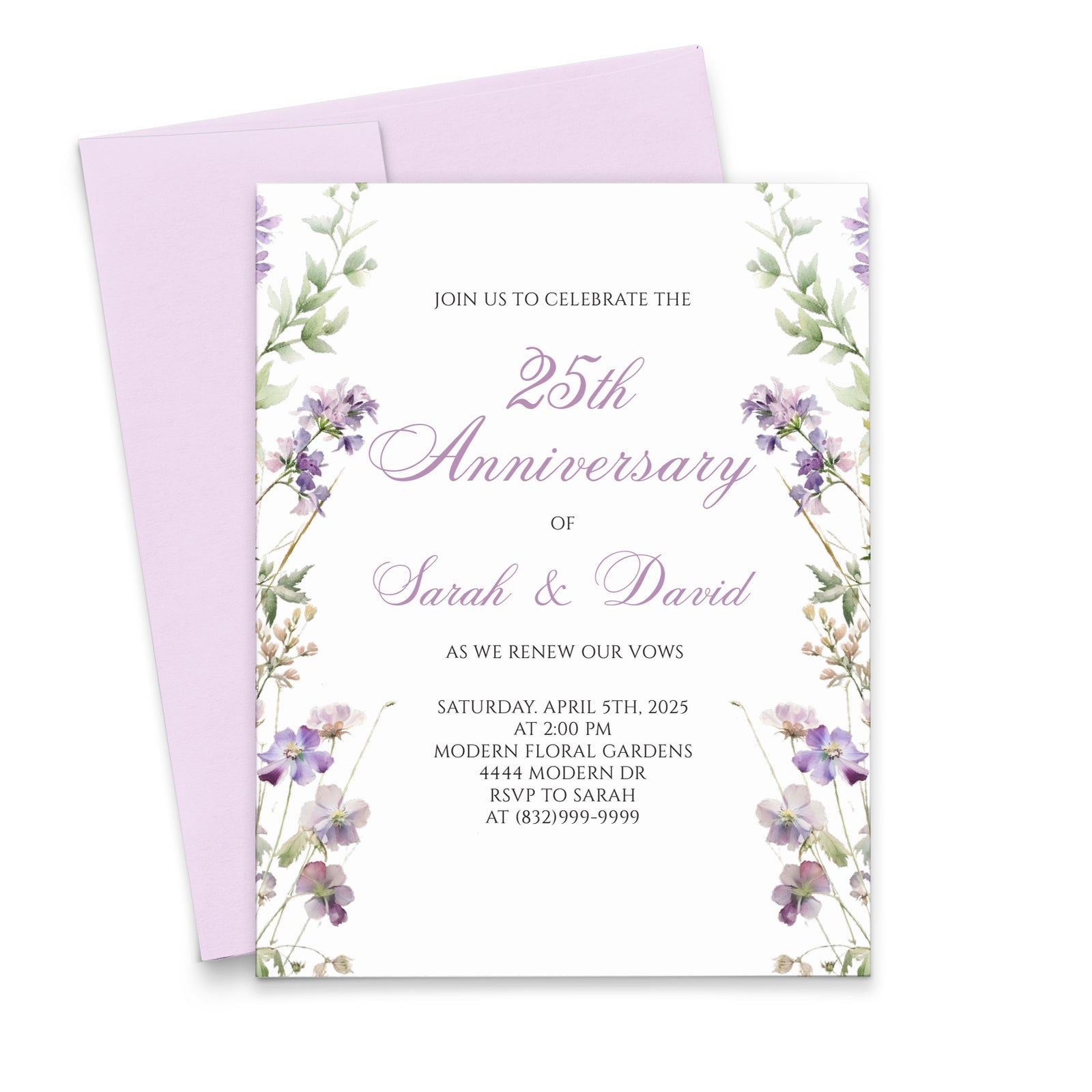 Lavender Wedding Anniversary Invitation Card Watercolor