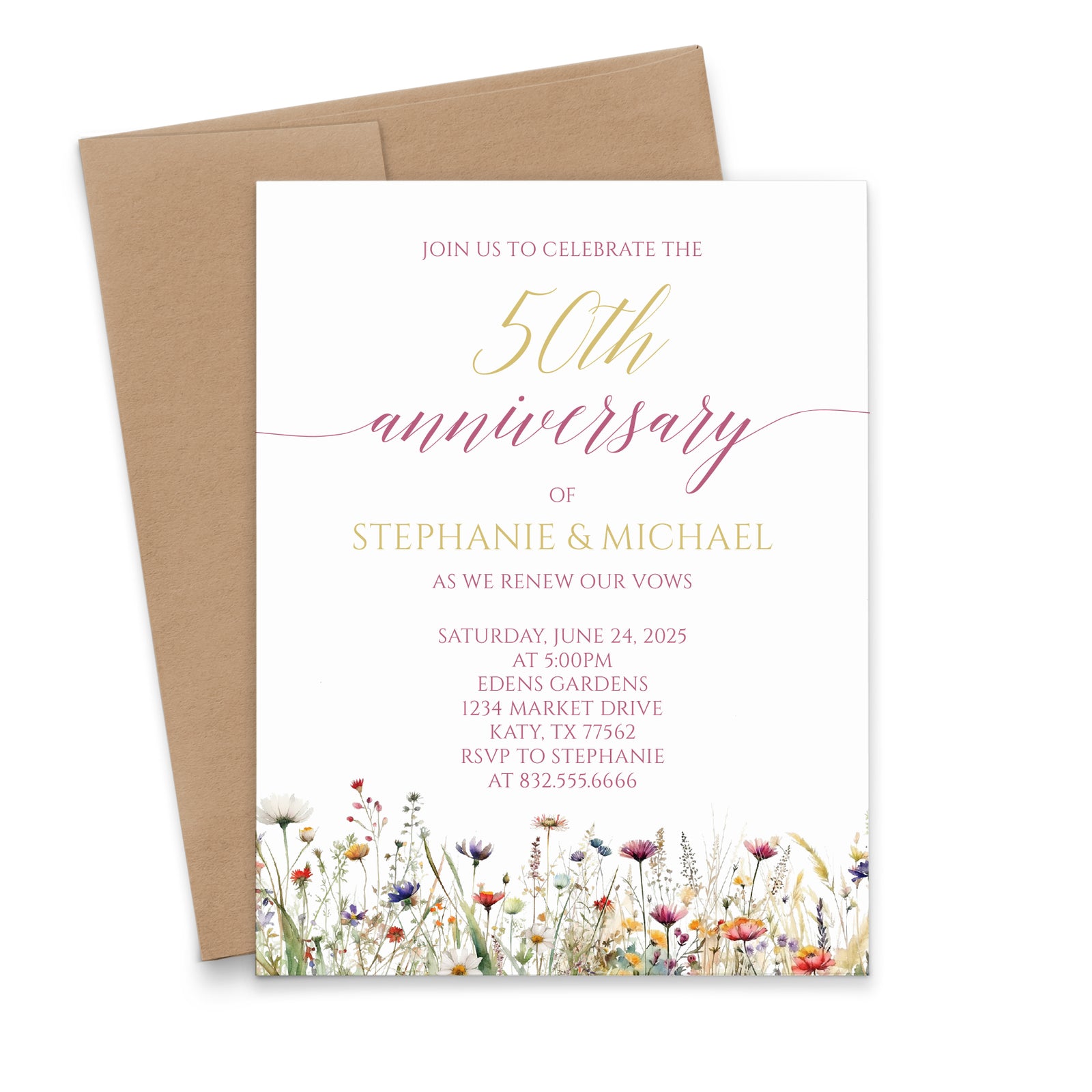 Gold And Burgundy Wedding Anniversary Invitations Floral