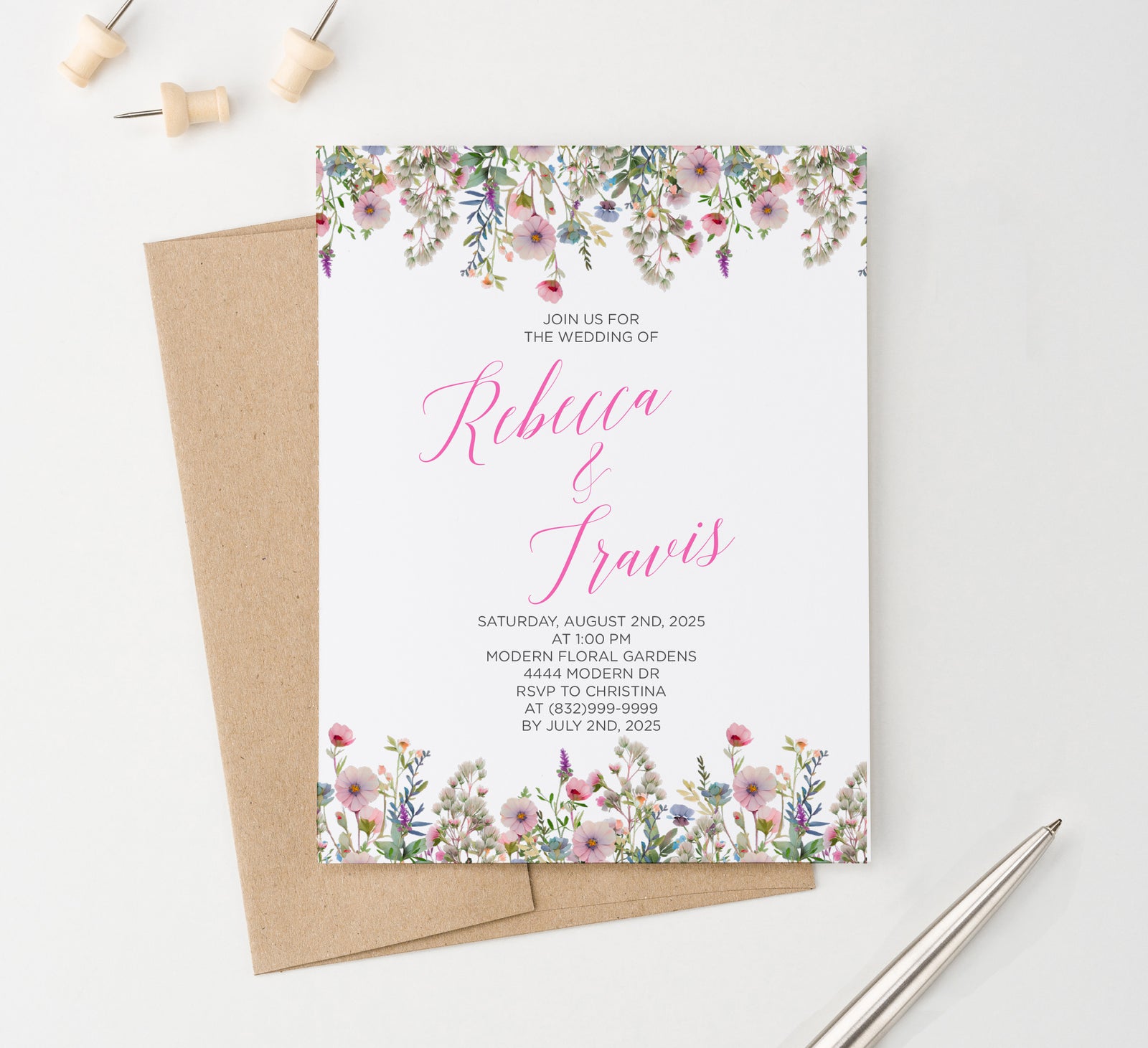 Pink Botanical Wedding Invitations Chic