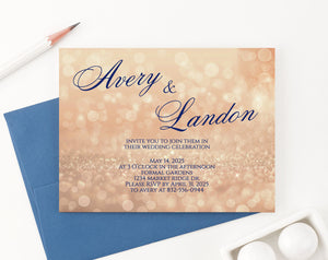 WI001 Personalized Champagne Wedding Invitations elegant navy sparkles invites marriage