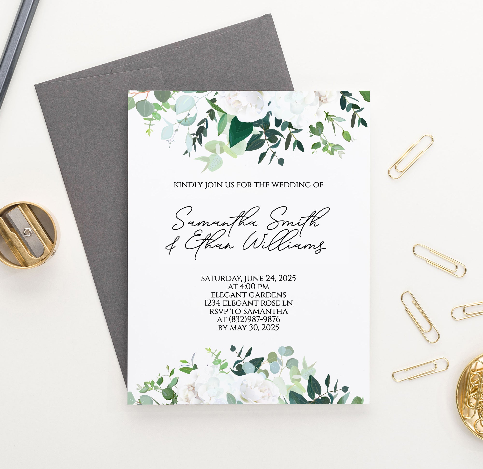 White Floral Wedding Invitations Personalized