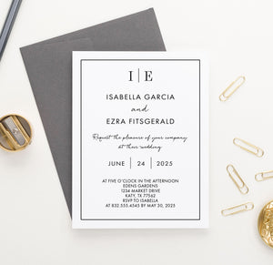     WI003 Personalized Classic Wedding Invitation with Initials and Border classy modern simple invites marriage