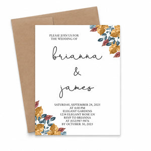 Personalized Fall Wedding Invitations with Leaves
