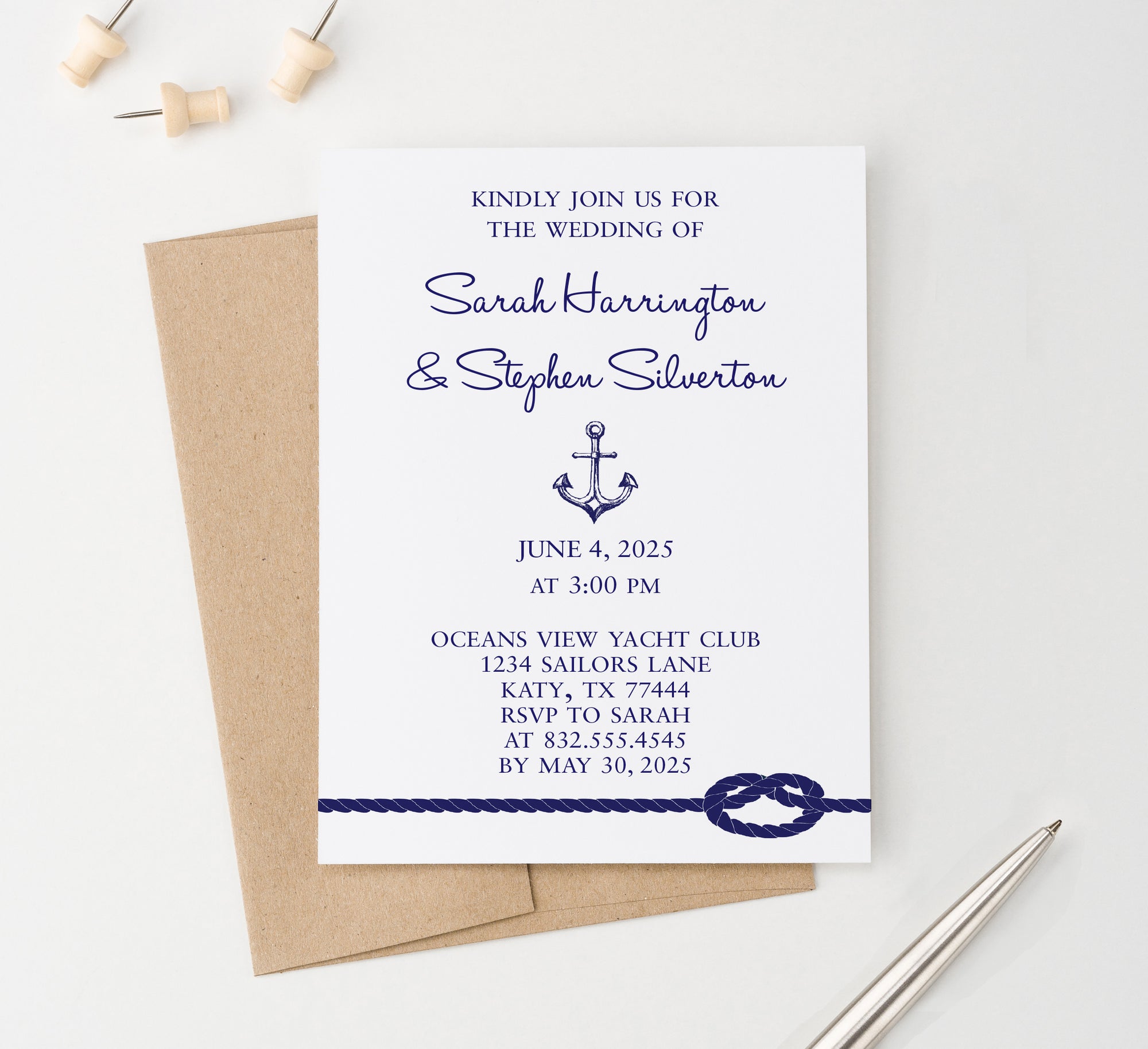 WI011 Nautical Wedding Invites Personalized modern classic beach tropical boat yacht invitations marriage