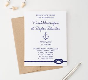 WI011 Nautical Wedding Invites Personalized modern classic beach tropical boat yacht invitations marriage b
