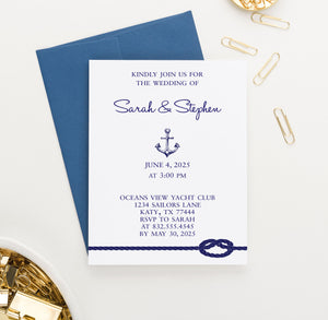 WI011 Nautical Wedding Invites Personalized modern classic beach tropical boat yacht invitations marriage