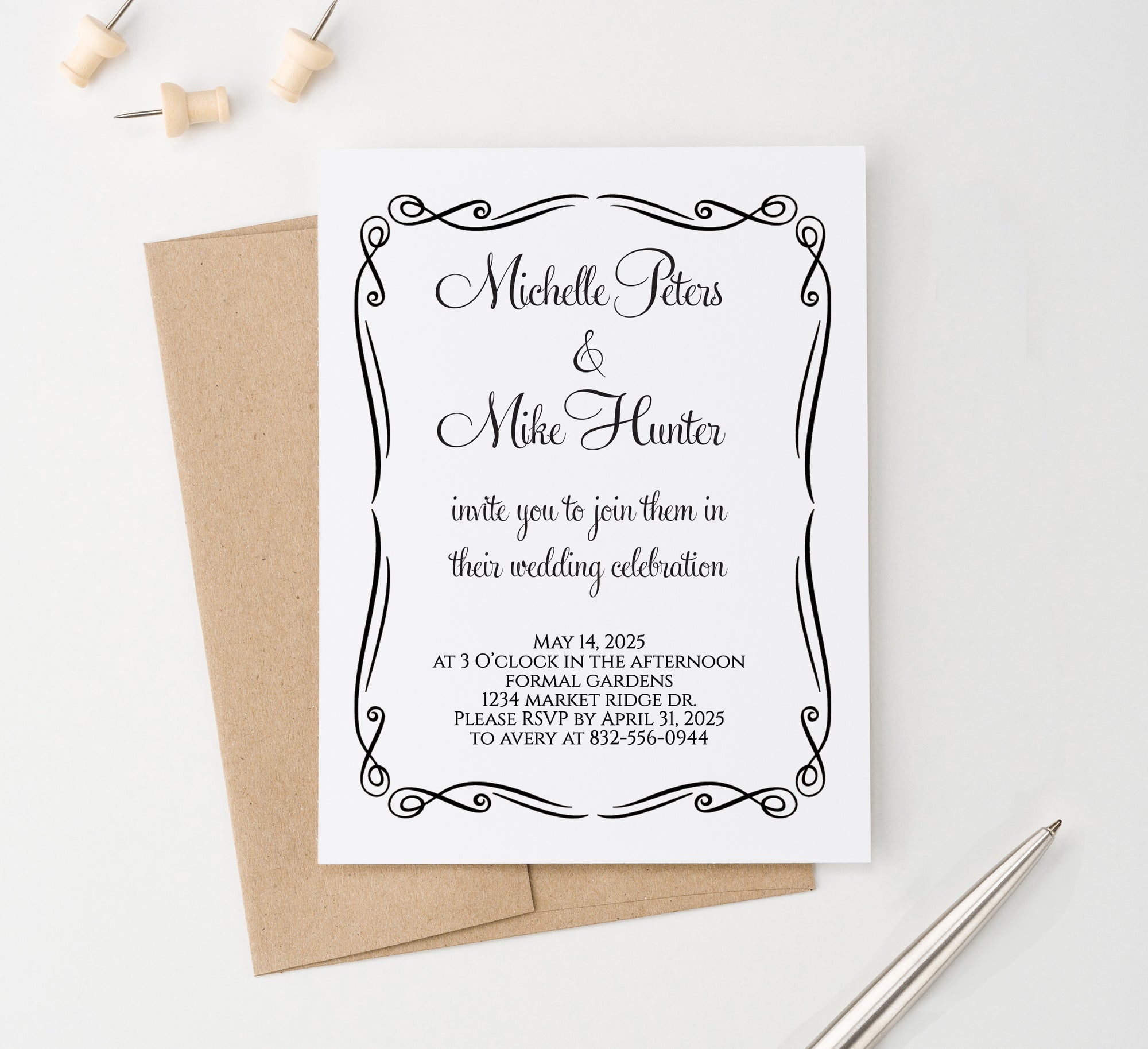    WI012 Elegant Custom Wedding Invitations modern simple classic marriage invites