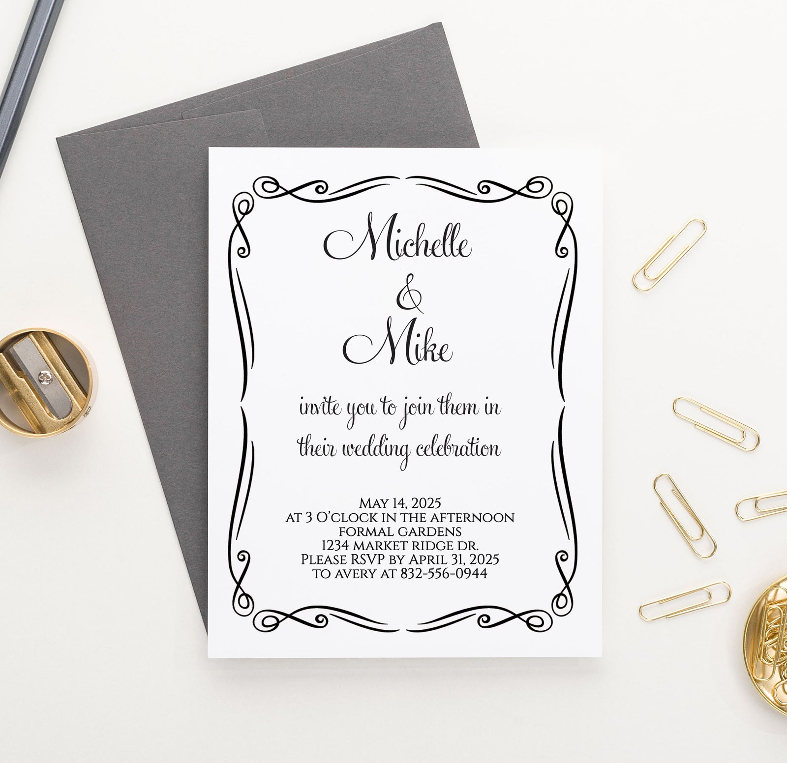    WI012 Elegant Custom Wedding Invitations modern simple classic marriage invites