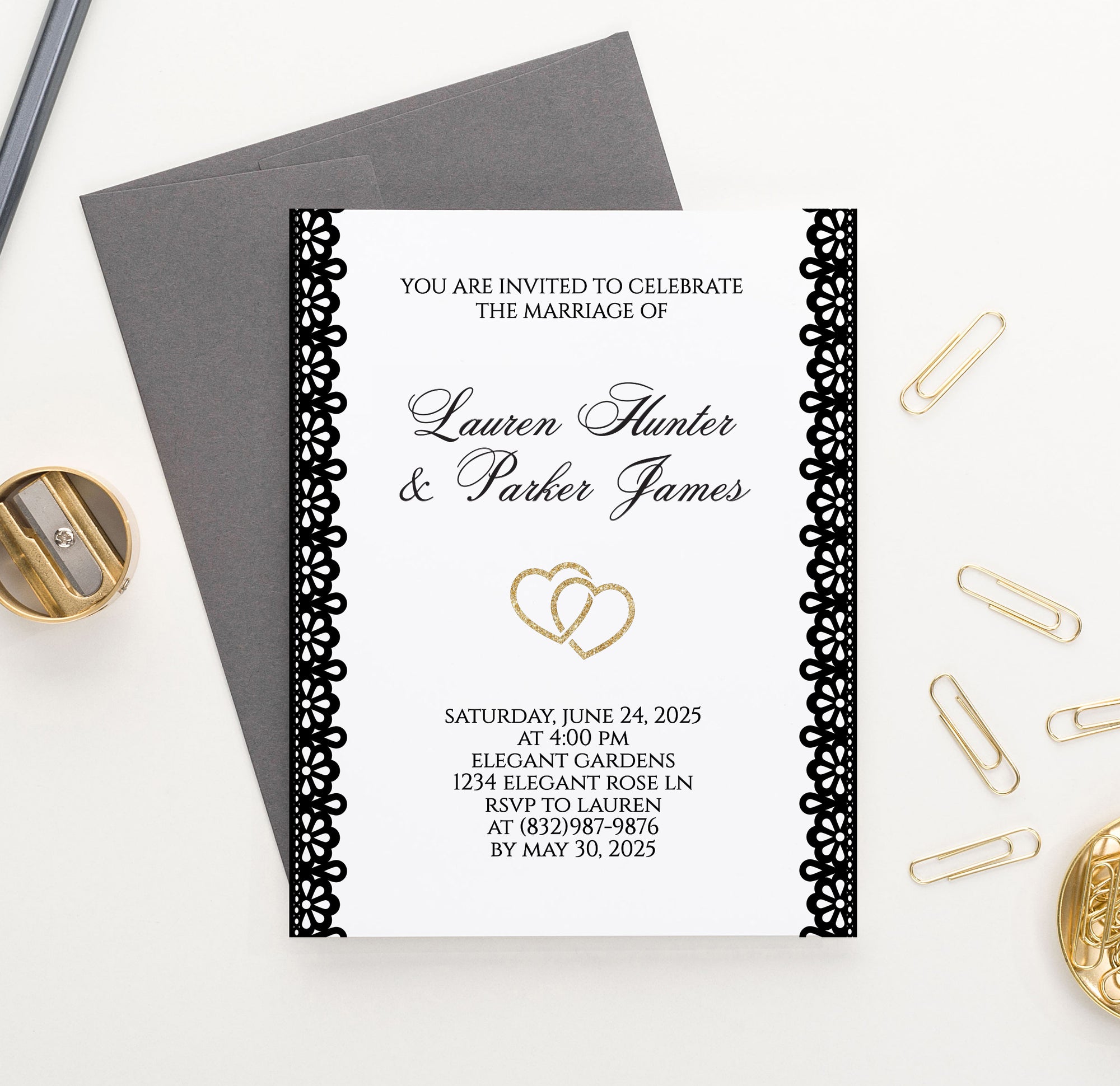 Black Lace Wedding Invitations Personalized