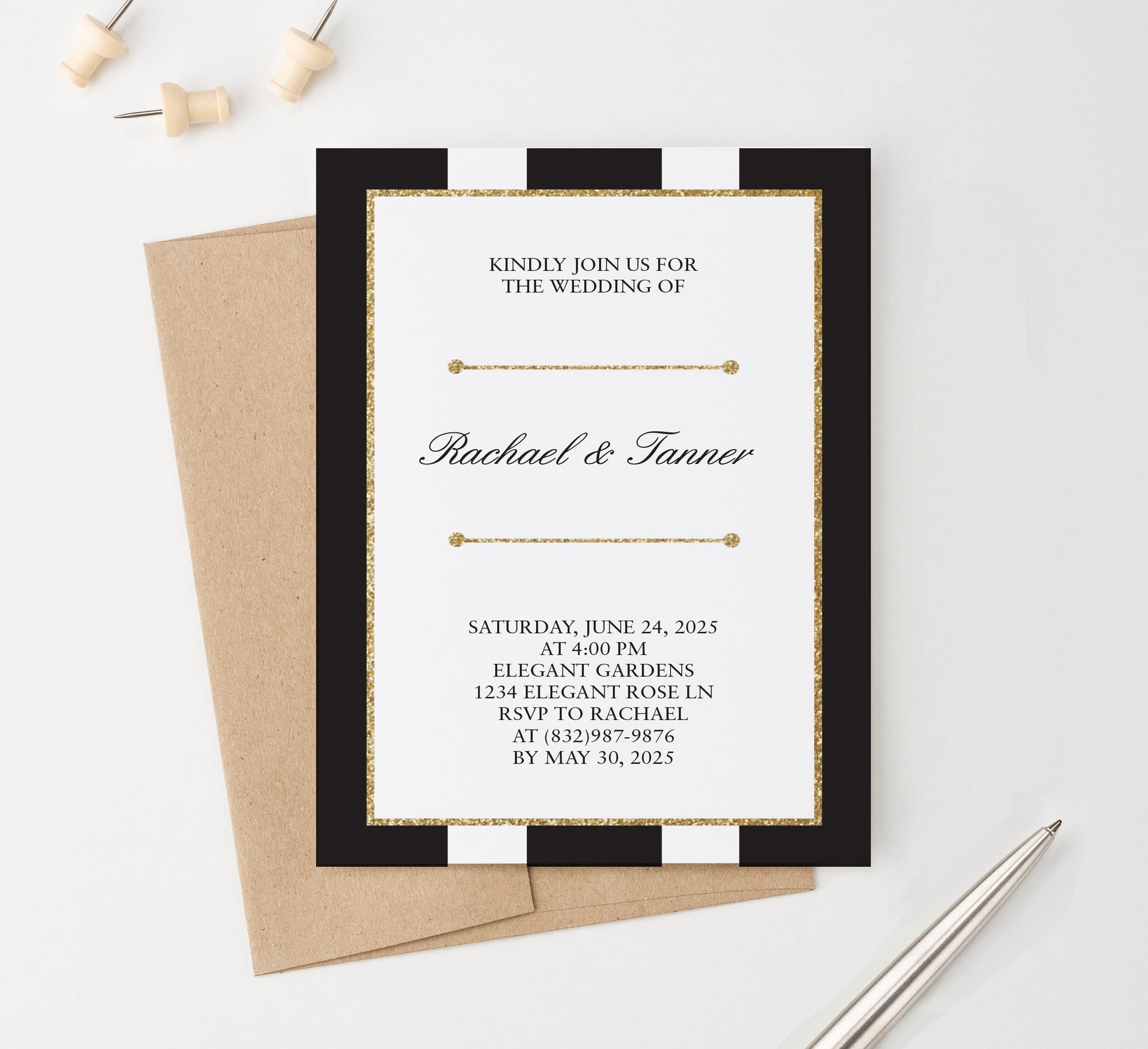 WI016 Custom Black and Gold Wedding Invites elegant classy classic marriage invitations