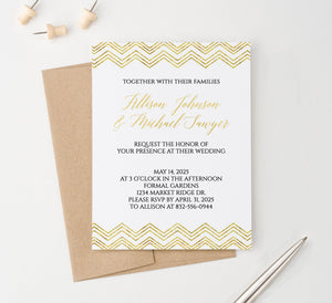 WI018 Gold Chevron Wedding Invitations-Customized elegant classic invites marriage b