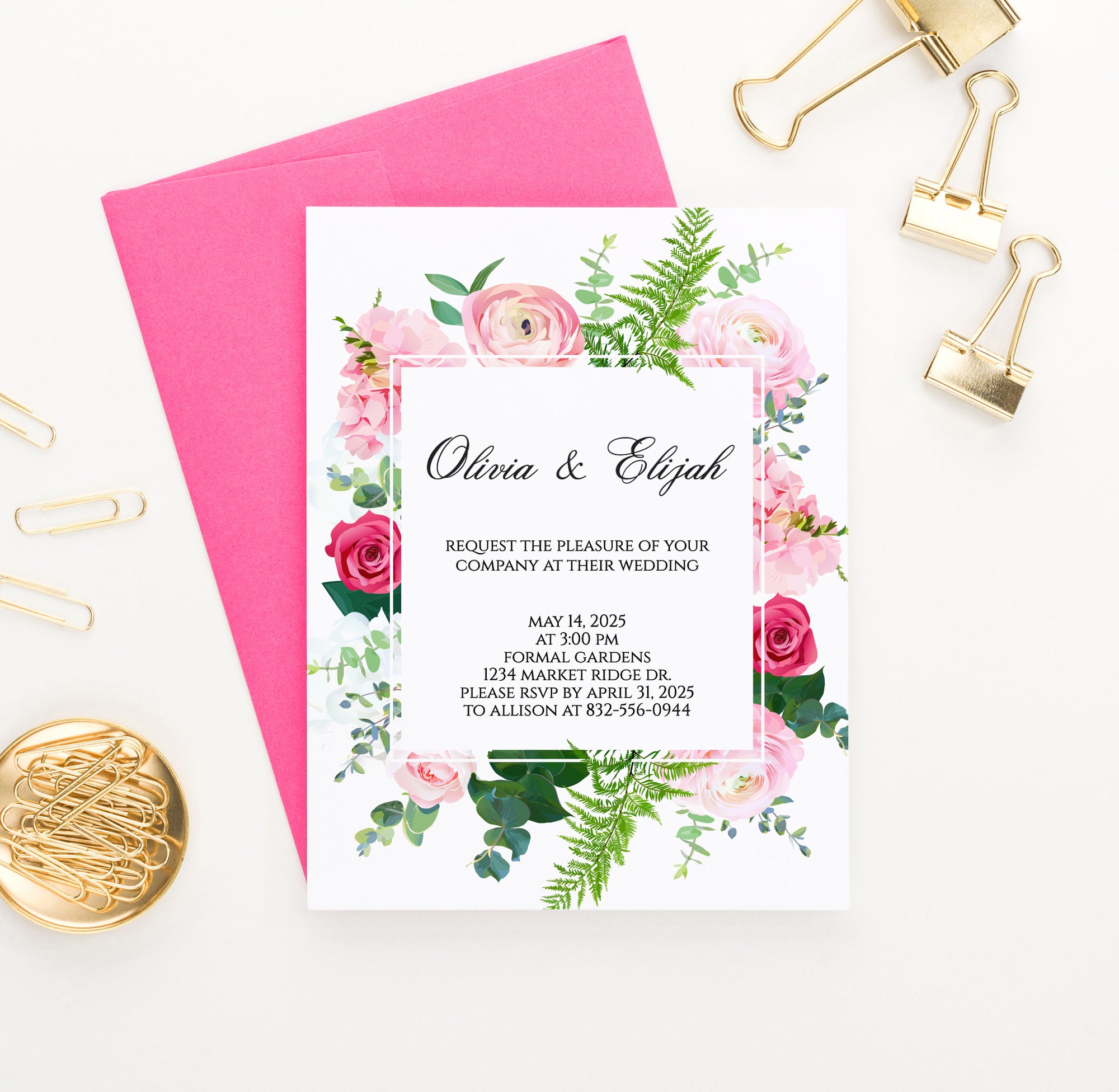 Personalized Wedding Invites Elegant Flowers