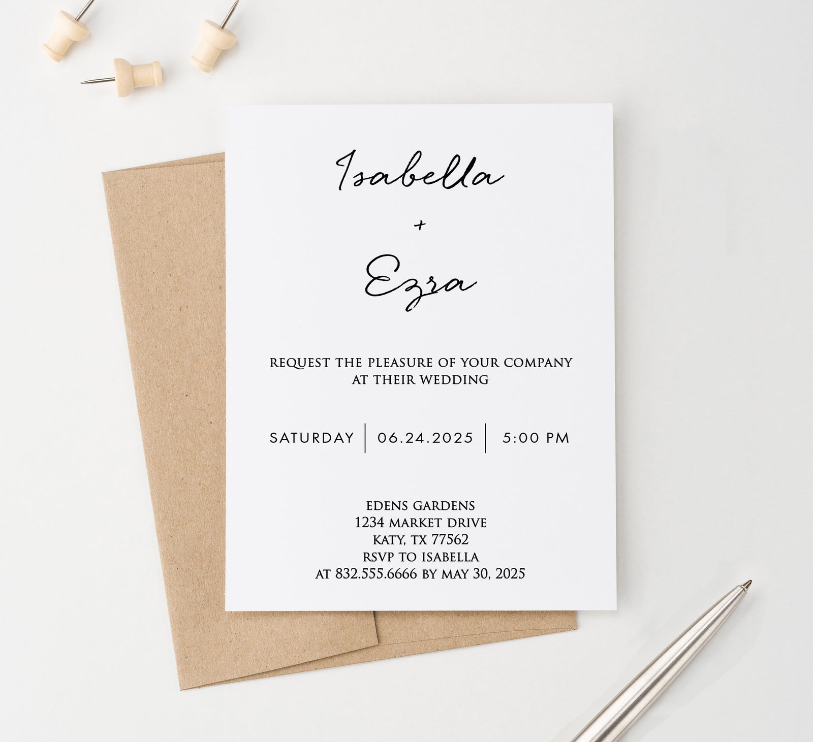 WI020 Classy Personalized Wedding invitations Elegant block script font invites marriage classic modern elegant