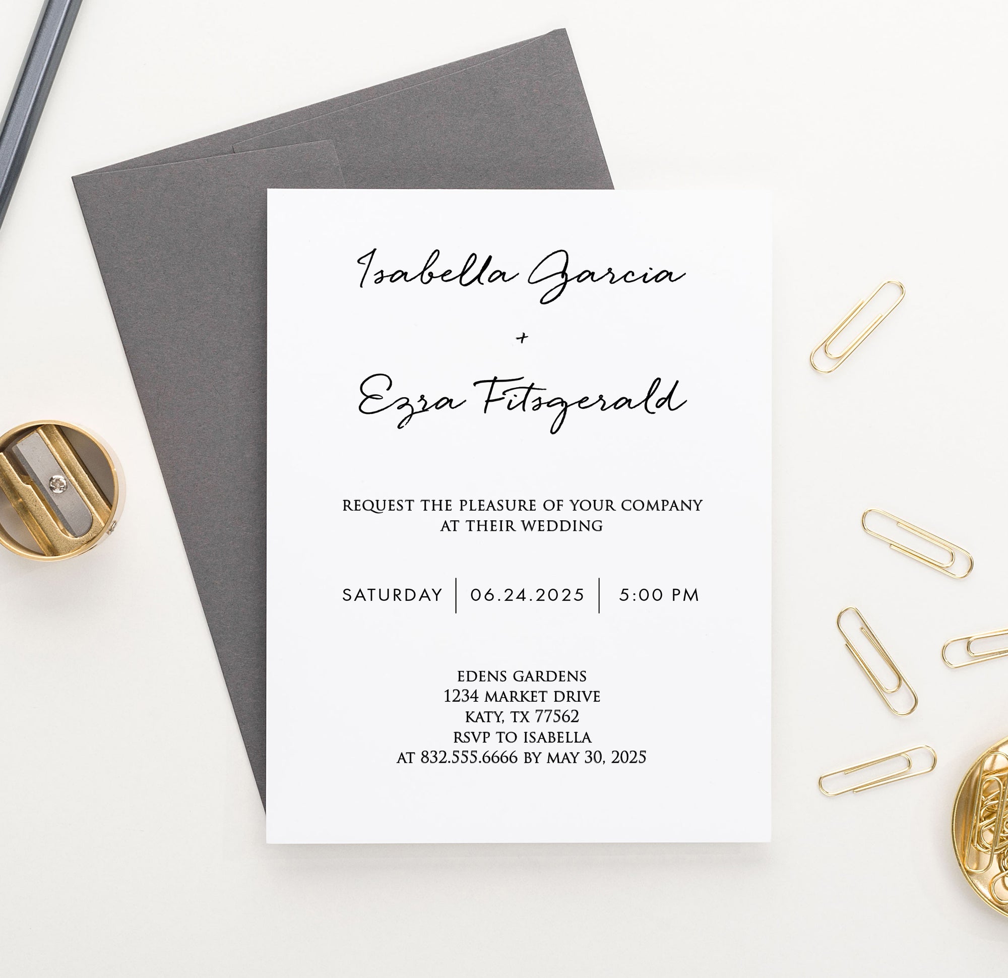 WI020 Classy Personalized Wedding invitations Elegant block script font invites marriage classic modern elegant