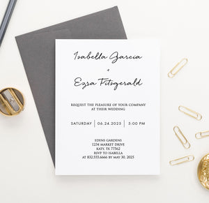 WI020 Classy Personalized Wedding invitations Elegant block script font invites marriage classic modern elegant