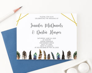    WI021 Personalized Boho Wedding Invites with Feathers feather elegant invitations marriage