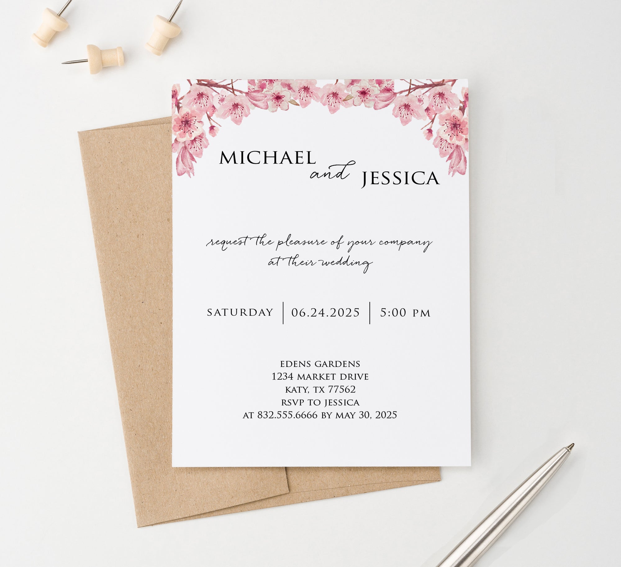 WI022 Customized Cherry Blossom Wedding Invitations invites floral flowers japanese marriage