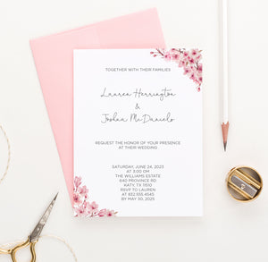 WI023 Elegant Personalized Wedding Invitations with Cherry Blossoms floral flowers florals classy invites marriage