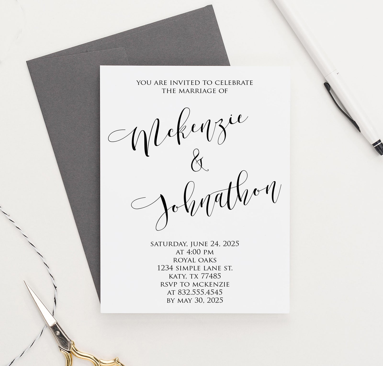 WI032 Calligraphy wedding invitations personalized simple classic classy elegant invites marriage