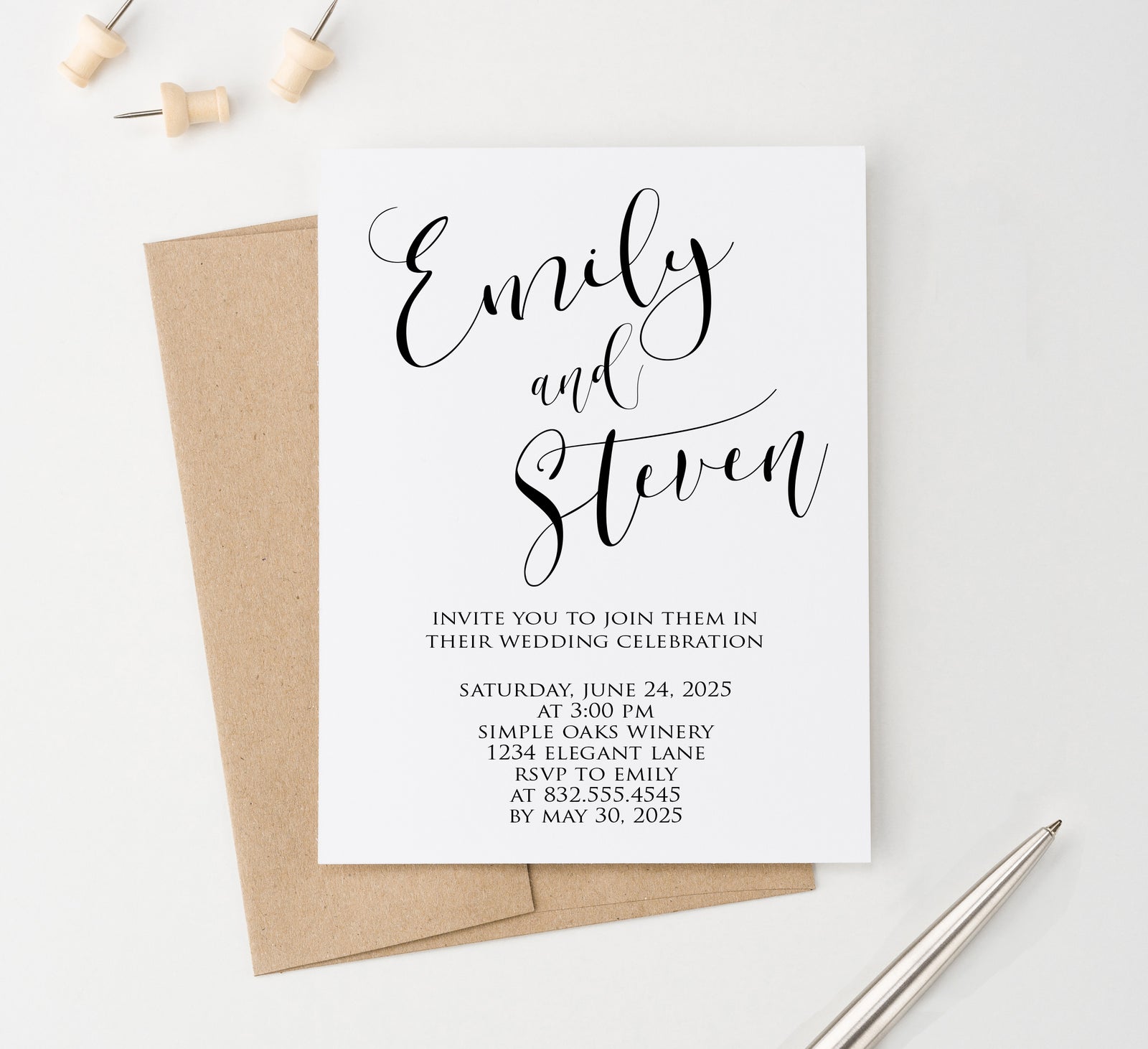 WI033 Elegant Calligraphy Wedding Invites Customized classic classy simple invitations marriage