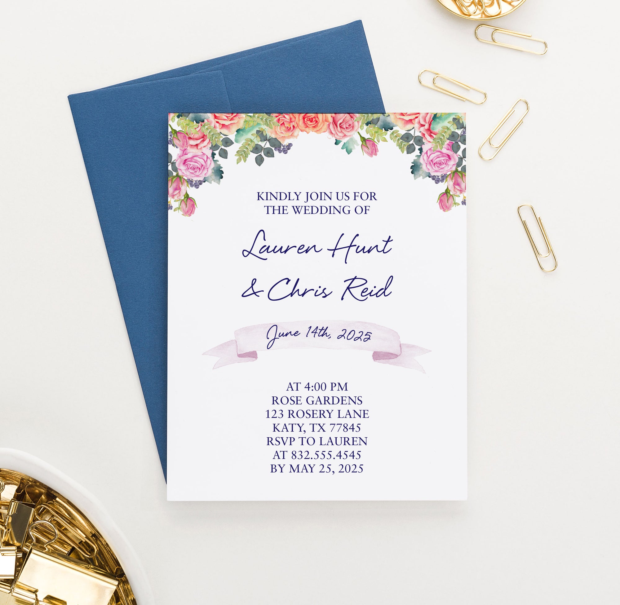 WI034 Personalized Watercolor Floral Wedding Invites Elegant water color elegant modern invitations marriage