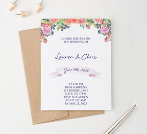 WI034 Personalized Watercolor Floral Wedding Invites Elegant water color elegant modern invitations marriage