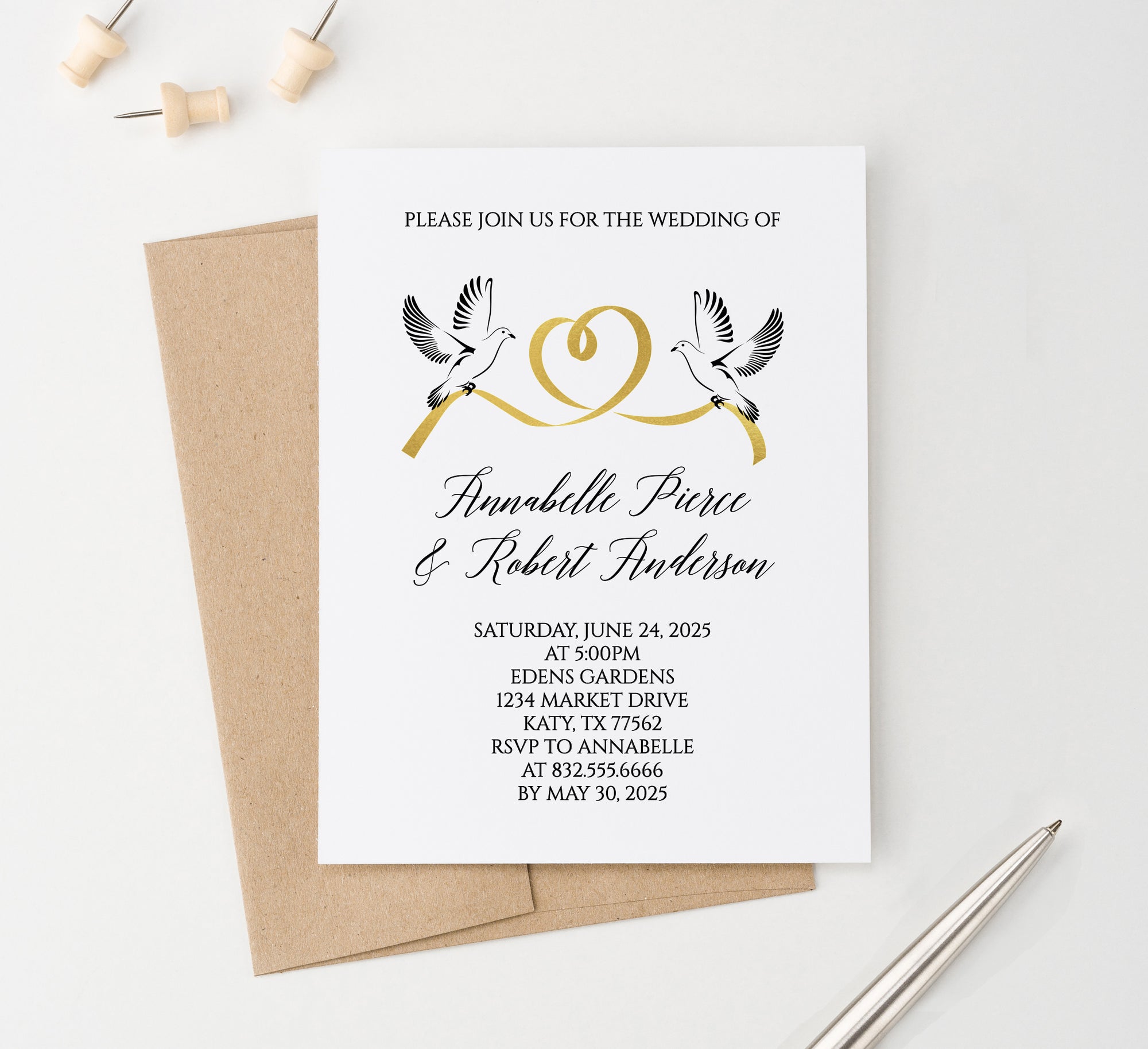 Dove Wedding Invitation Personalized
