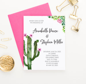 WI038 Cactus Watercolor Wedding Invite Personalized succulents succulent water color elegant modern floral invitations marriage b