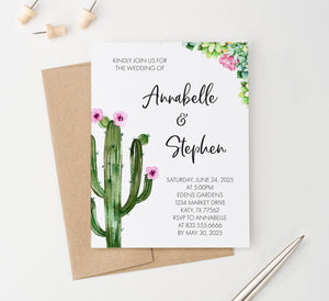 WI038 Cactus Watercolor Wedding Invite Personalized succulents succulent water color elegant modern floral invitations marriage