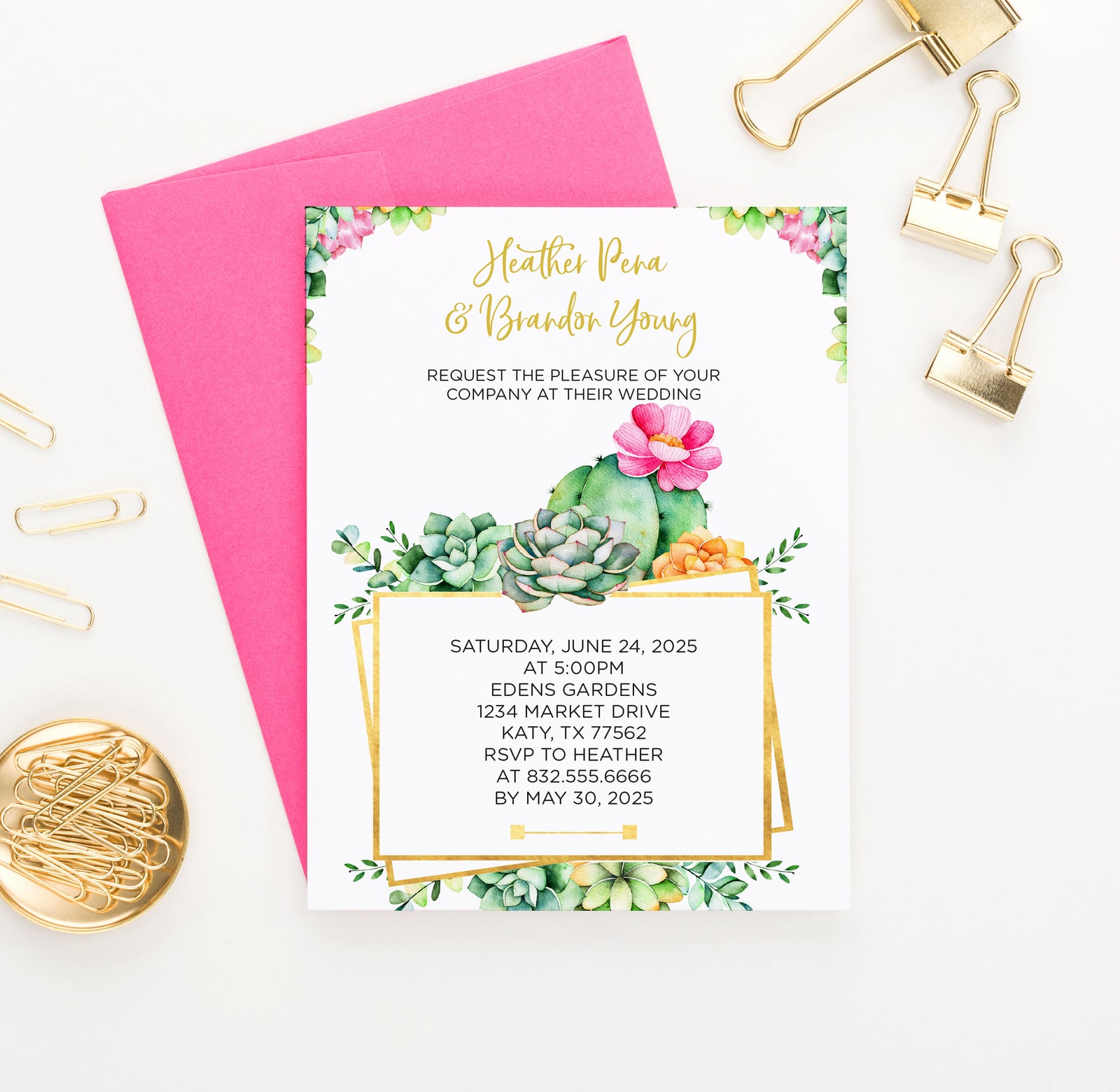 WI039 Succulent Wedding Invitations Personalized succulents cactus elegant invites marriage
