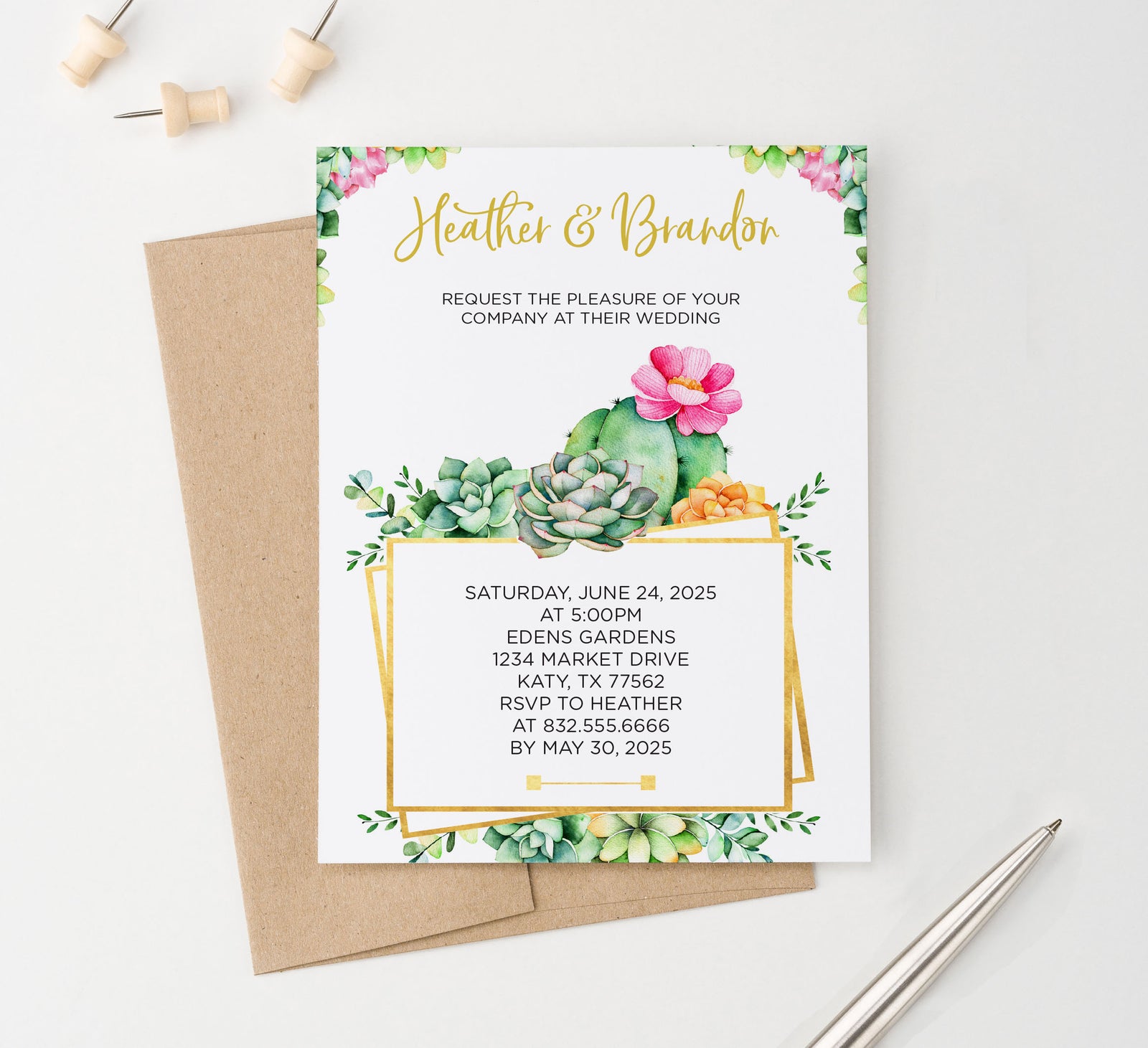 WI039 Succulent Wedding Invitations Personalized succulents cactus elegant invites marriage