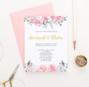 WI040 Custom Pink and White Floral Wedding Invitations flowers flower florals modern classy elegant invites marriage
