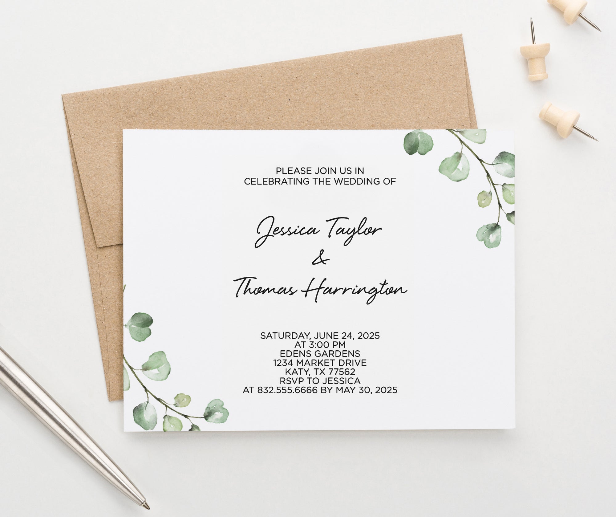 Eucalyptus Leaves Wedding Invitations Personalized 