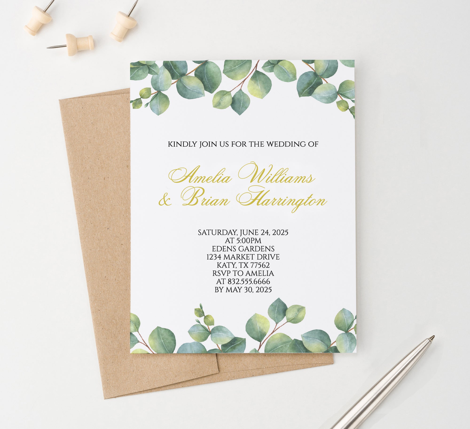 Elegant Eucalyptus Wedding Invites Personalized
