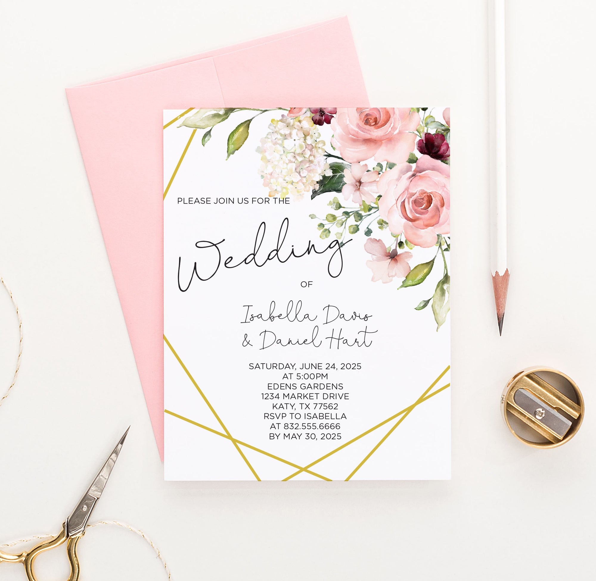 WI048 Customized Modern Floral Corner Wedding Invitations invites marriage elegant florals flower flowers
