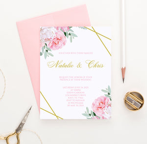 WI049 Floral Classic Wedding Invitations Customized elegant classy modern florals flower flowers pink white invites marriage