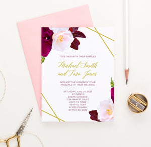 WI050 Burgundy and pink Floral Wedding Invitations-Personalized invites flowers flower florals marriage b