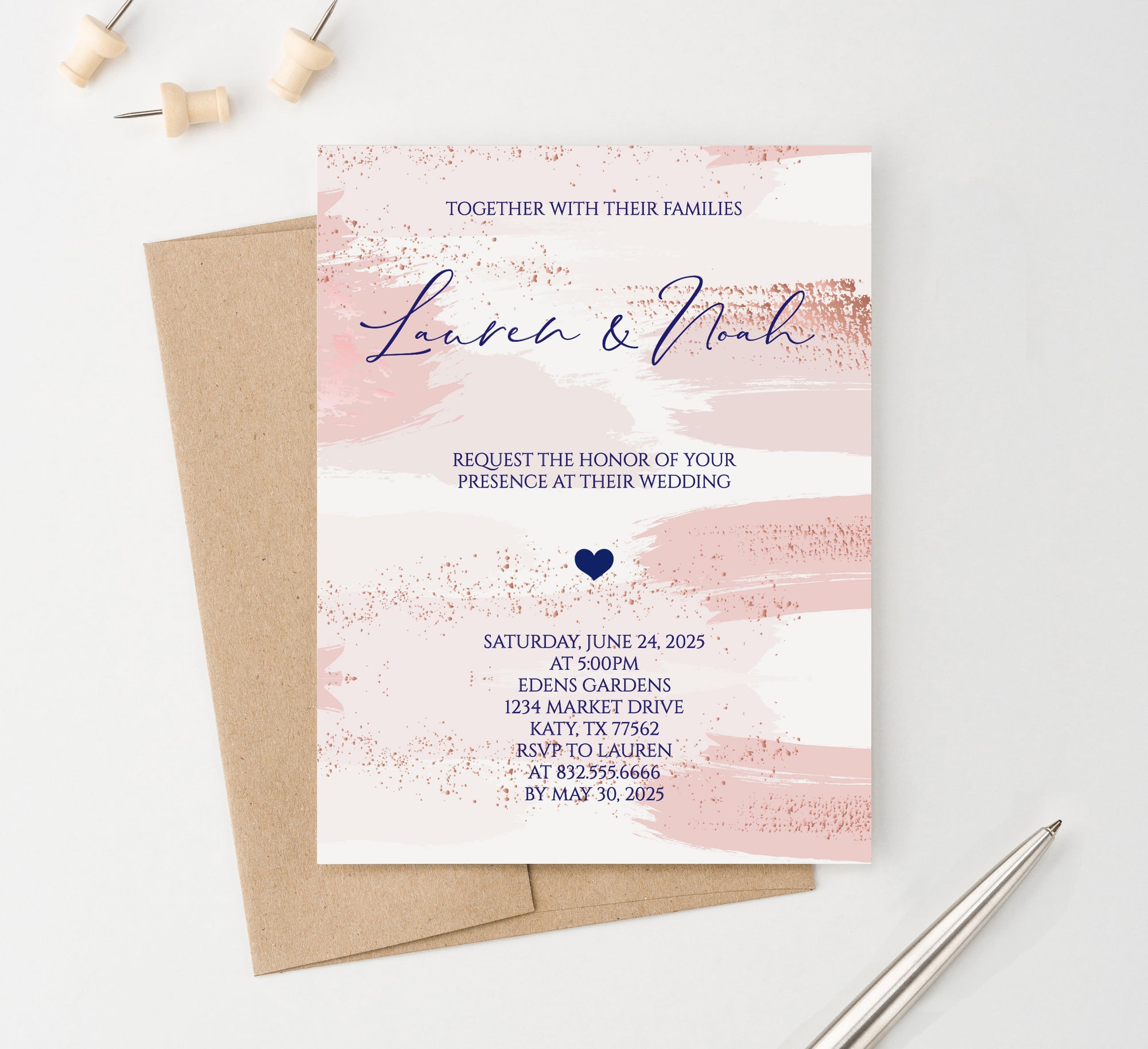Watercolor Pink Wedding Invite Customized