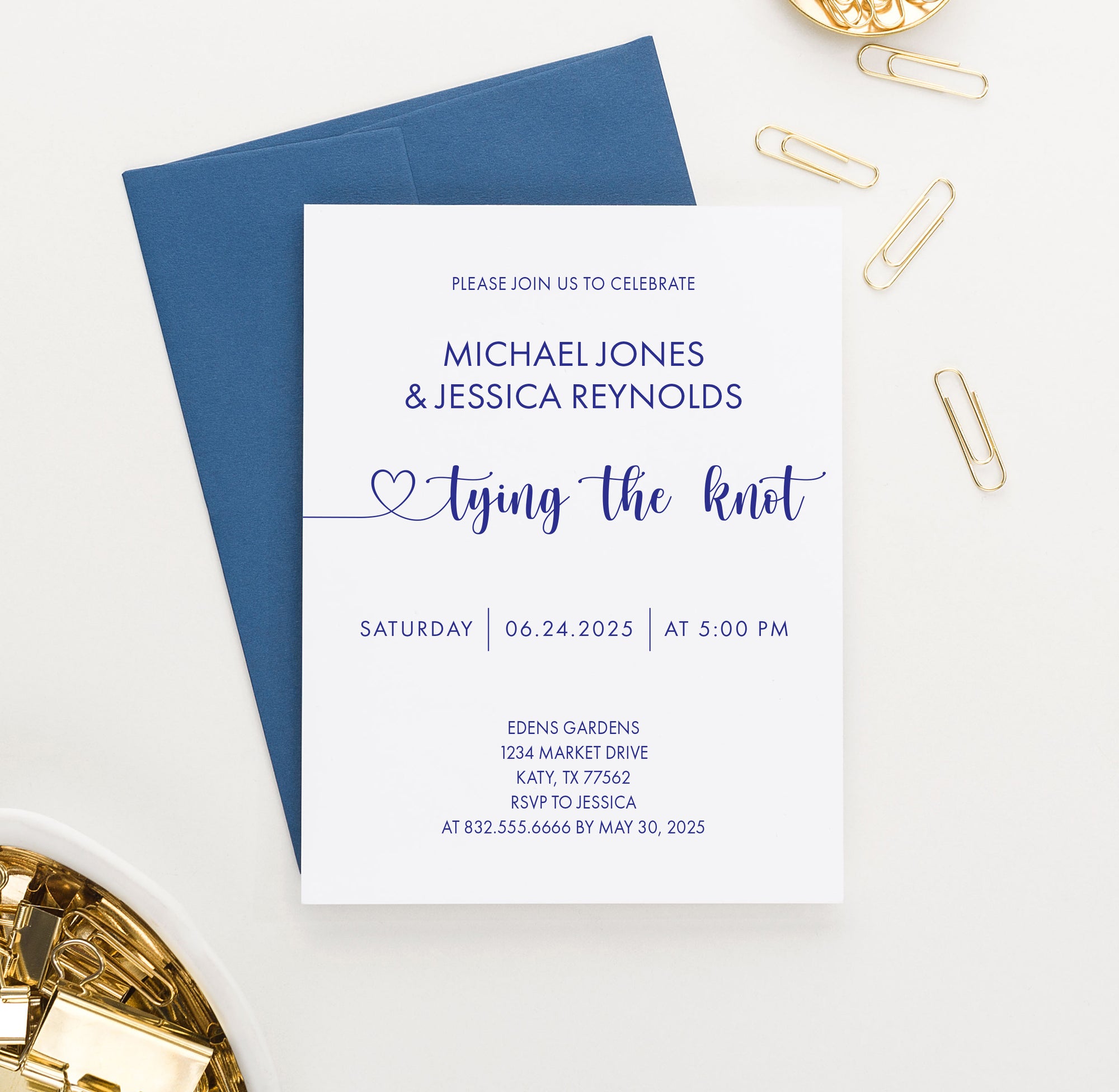 WI057 Personalized Tying The Knot Wedding Invitation invite marriage simple classic classy modern calligraphy