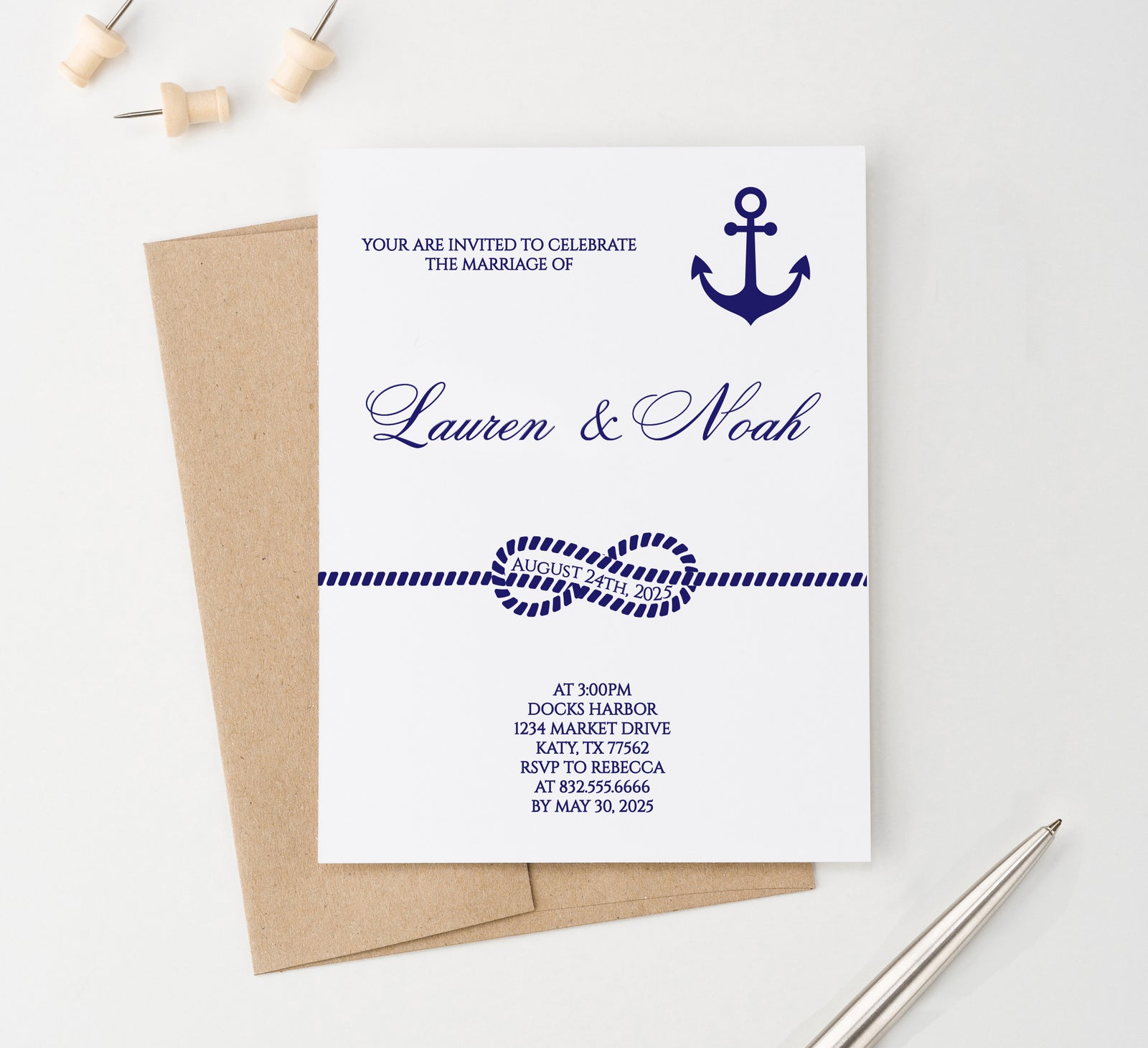 Customized Simple Nautical Wedding Invitations
