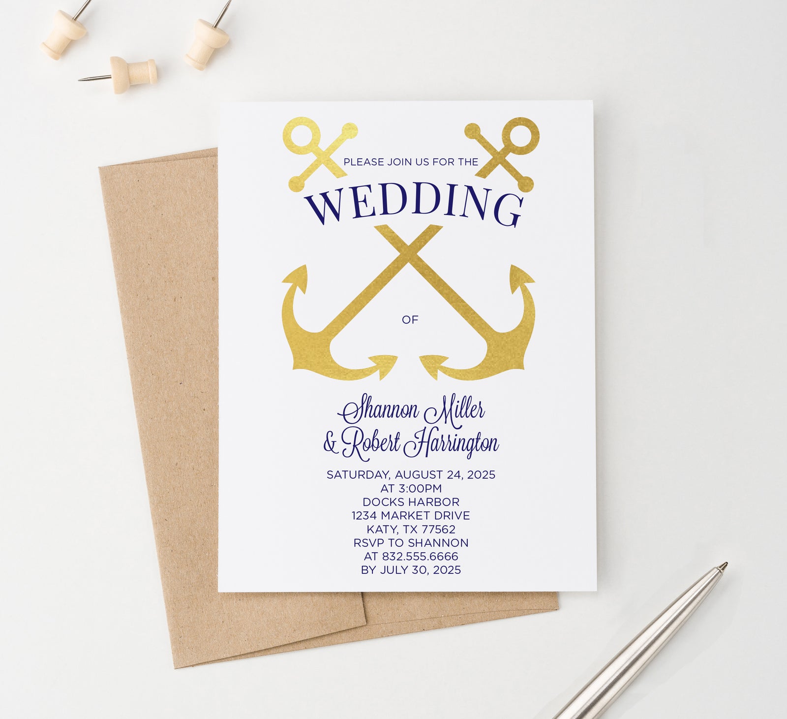 WI059 Nautical Anchor Wedding Invitations Personalized anchors invites marriage modern classic beach boat yacht