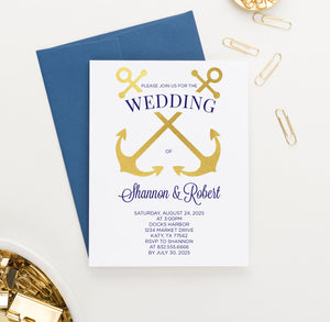 WI059 Nautical Anchor Wedding Invitations Personalized anchors invites marriage modern classic beach boat yacht