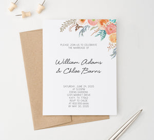 WI062 Cute Bohemian Floral Wedding Invites Personalized boho marriage invitations florals flower flowers