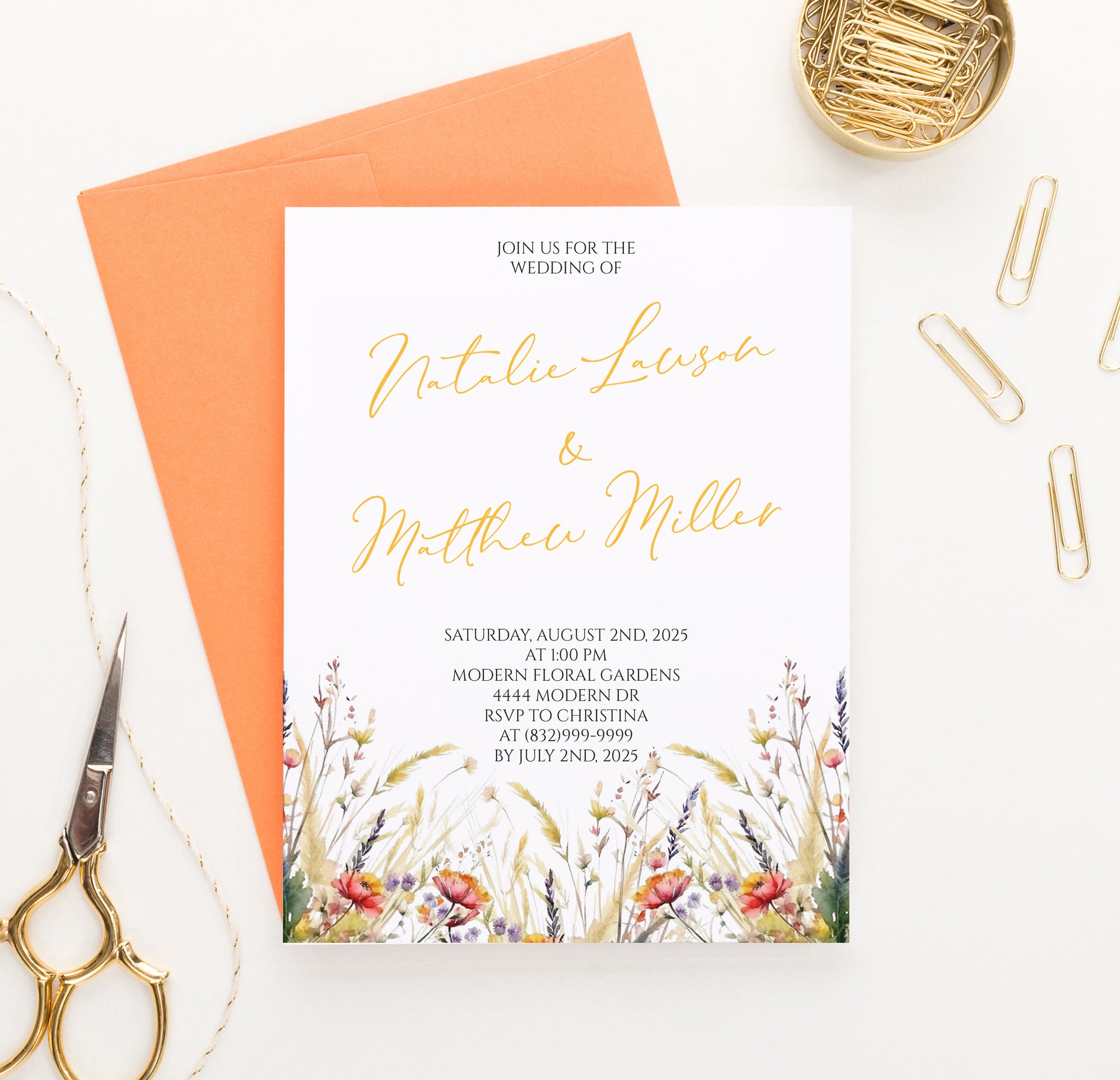 Wildflower Autumn Wedding Invitations Personalized
