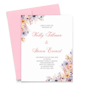 Personalized Traditional Wedding Invitations with Peach Purple Florals