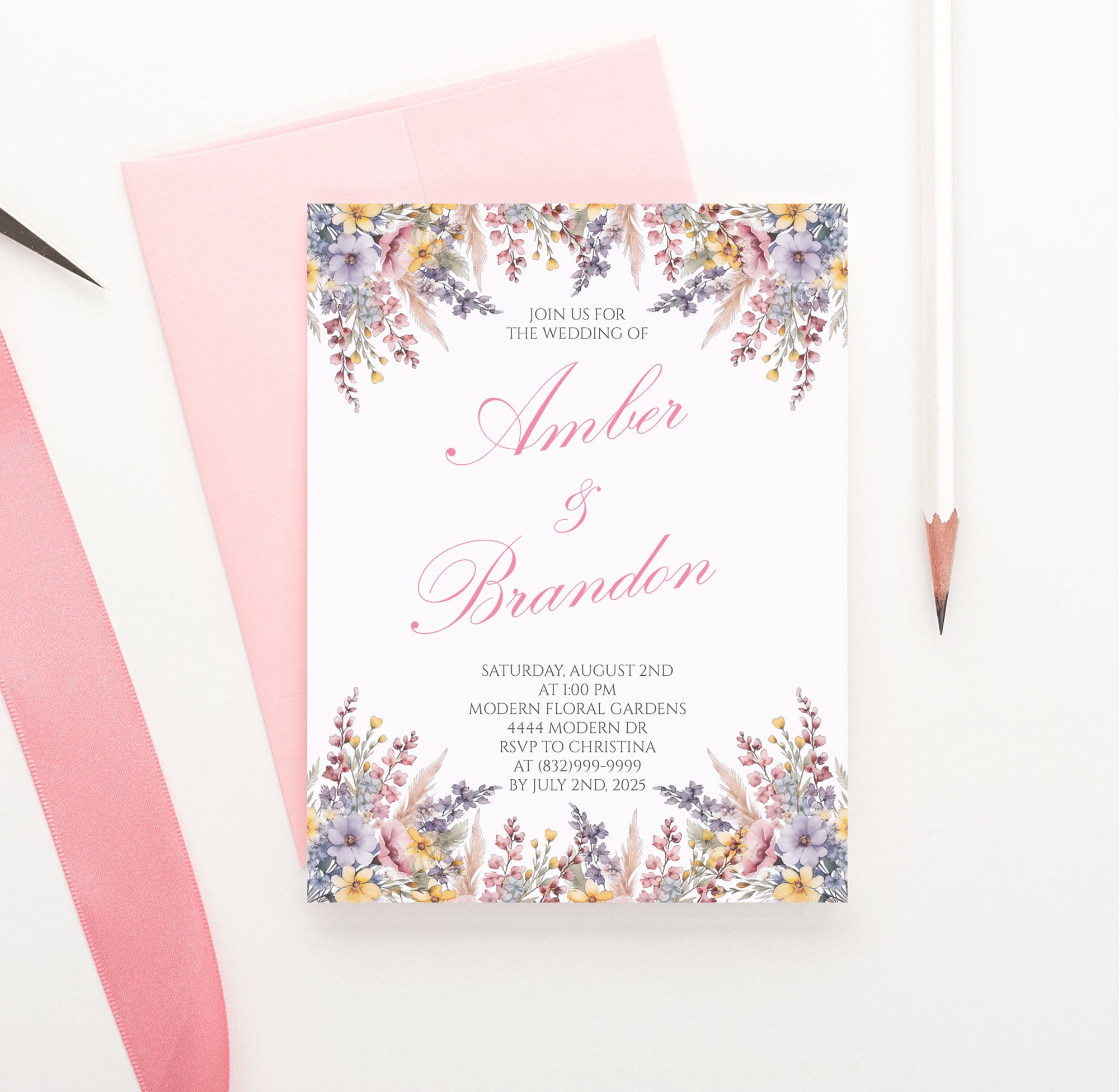 Classic Wedding Invitations with Wildflowers